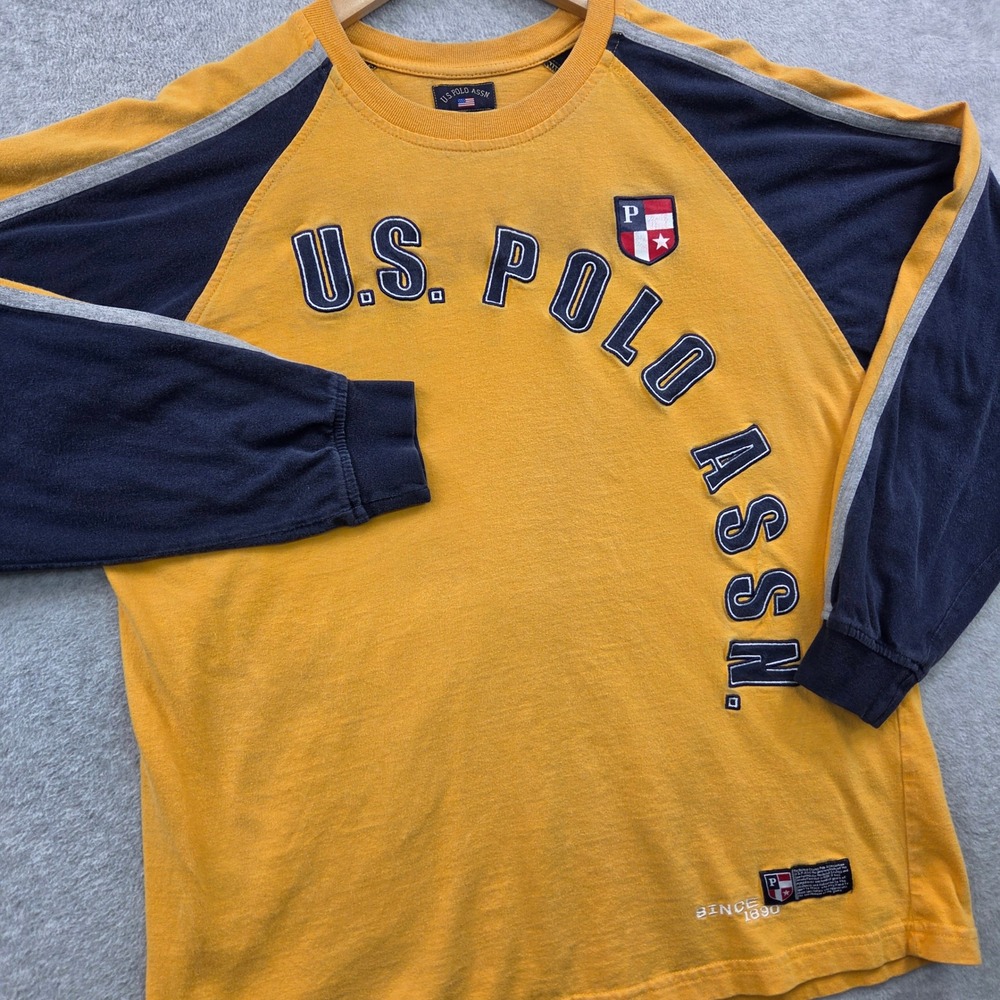 Y2K Retro Activewear Raglan U.S. POLO ASSN Logo Long Sleeve Tee Mens M Yellow